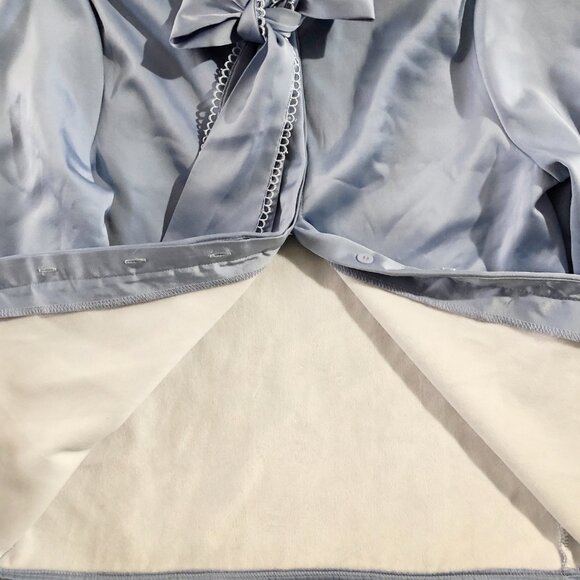 Vintage Onyou Blouse Womens Size S Light-Blue Long-Sleeve Bow-Tie Neck Blouse - Picture 7 of 7